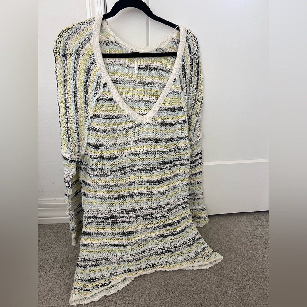 Free People Multicolor Striped V-Neck Sweater